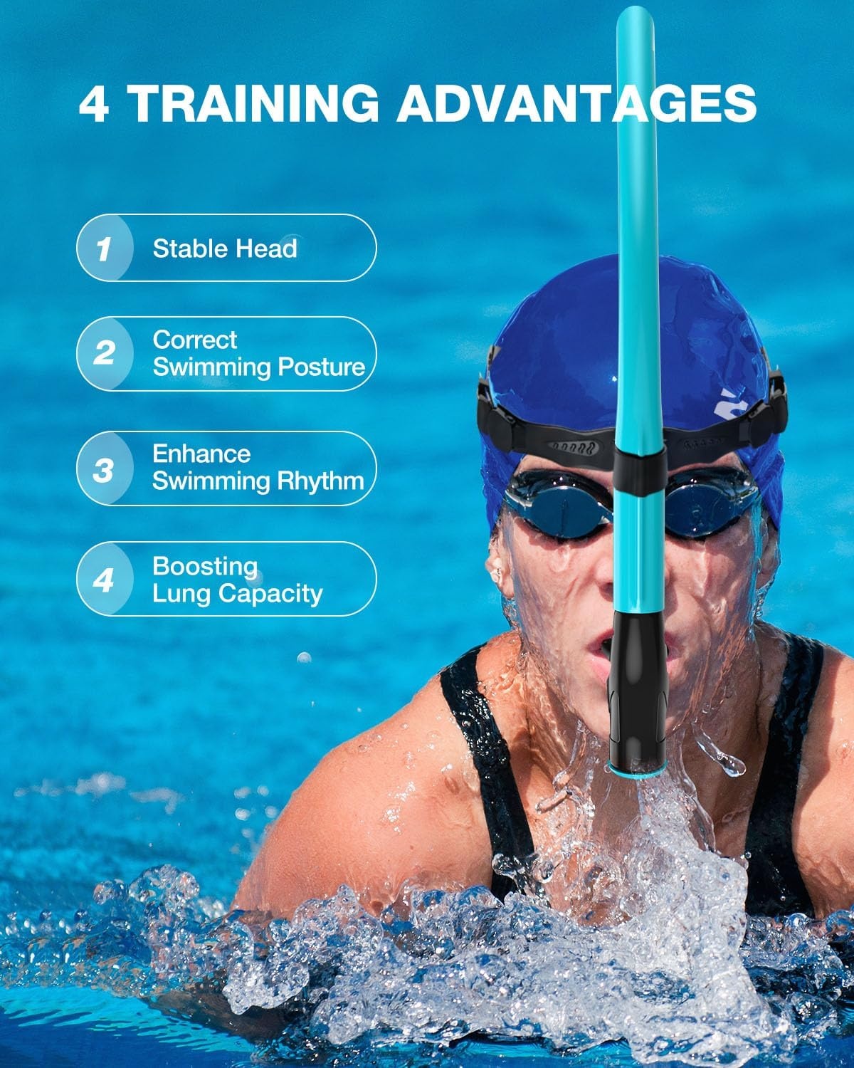 image:imageZIONOR Swim Snorkel for Lap Swimming with Swim Cap Snorkeling Gear for Adults Swimming Training in Pool Open WaterGreen Blue Cap