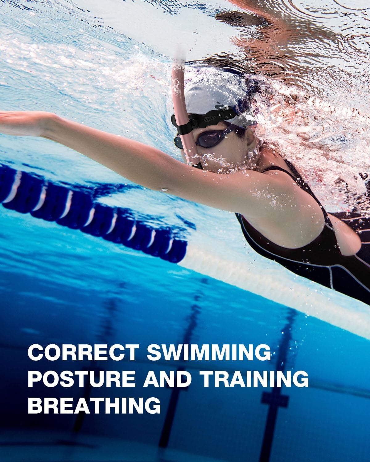 image:imageZIONOR Swim Snorkel for Lap Swimming with Swim Cap Snorkeling Gear for Adults Swimming Training in Pool Open WaterPink White Cap