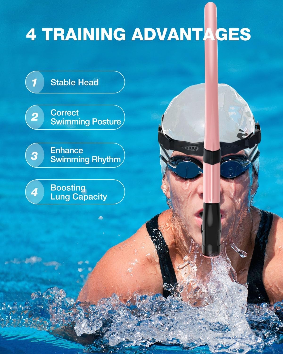 image:imageZIONOR Swim Snorkel for Lap Swimming with Swim Cap Snorkeling Gear for Adults Swimming Training in Pool Open WaterPink White Cap
