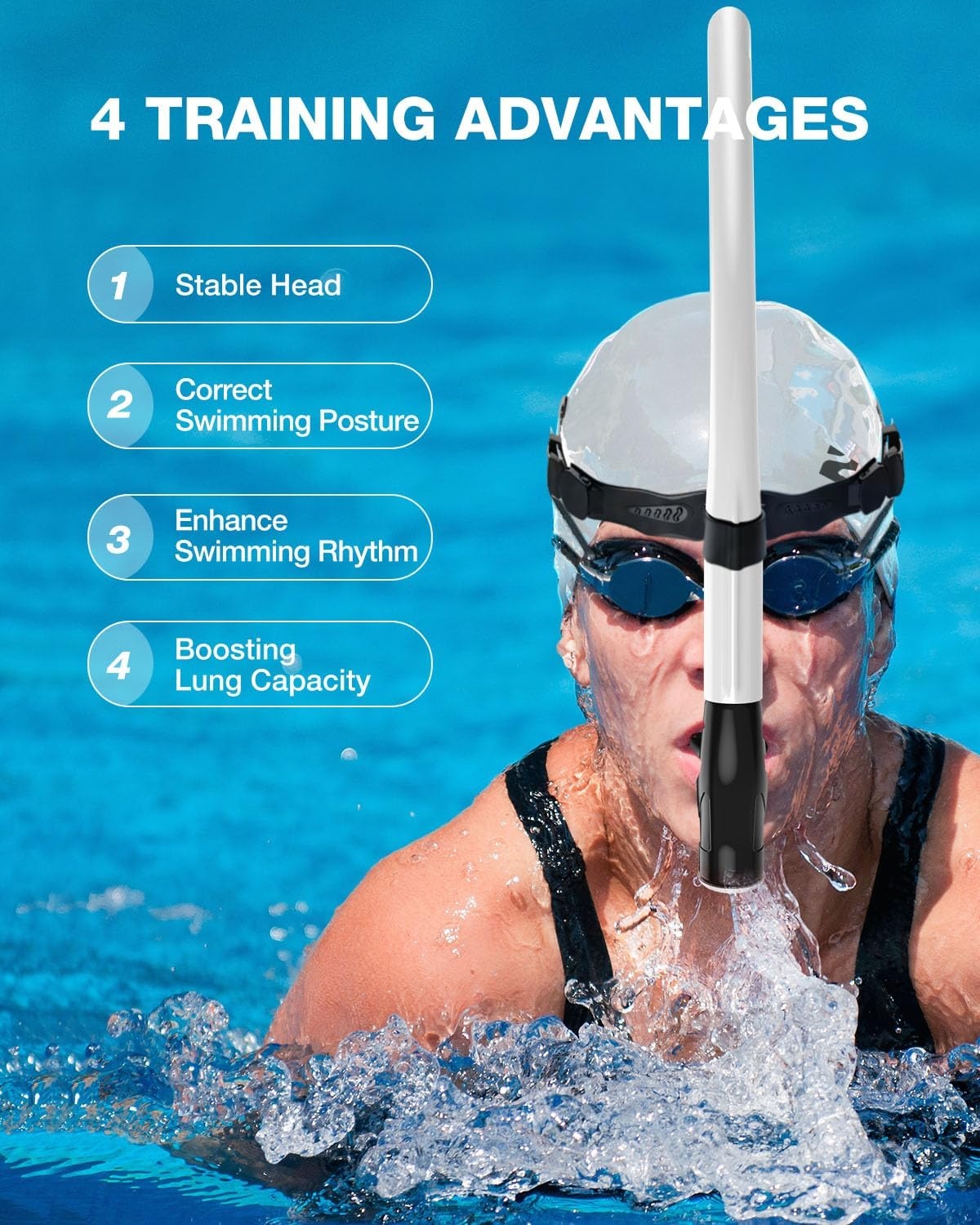 image:imageZIONOR Swim Snorkel for Lap Swimming with Swim Cap Snorkeling Gear for Adults Swimming Training in Pool Open WaterWhite White Cap