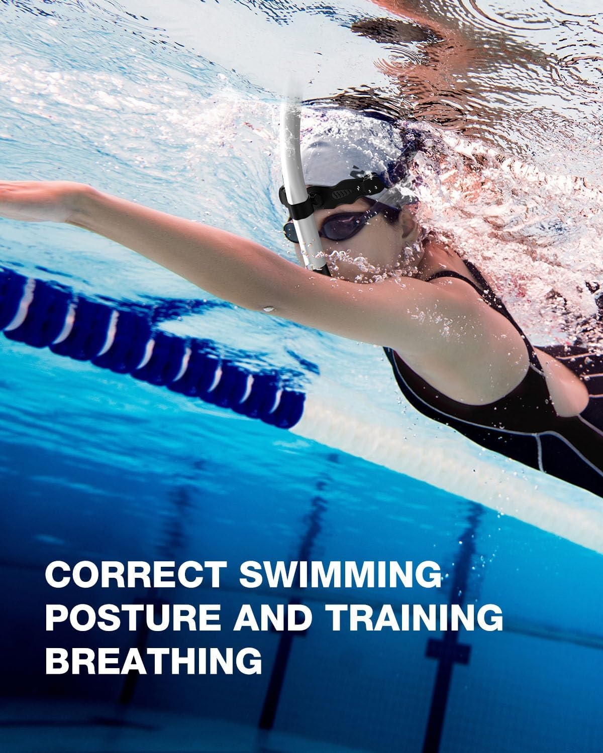 image:imageZIONOR Swim Snorkel for Lap Swimming with Swim Cap Snorkeling Gear for Adults Swimming Training in Pool Open WaterWhite White Cap