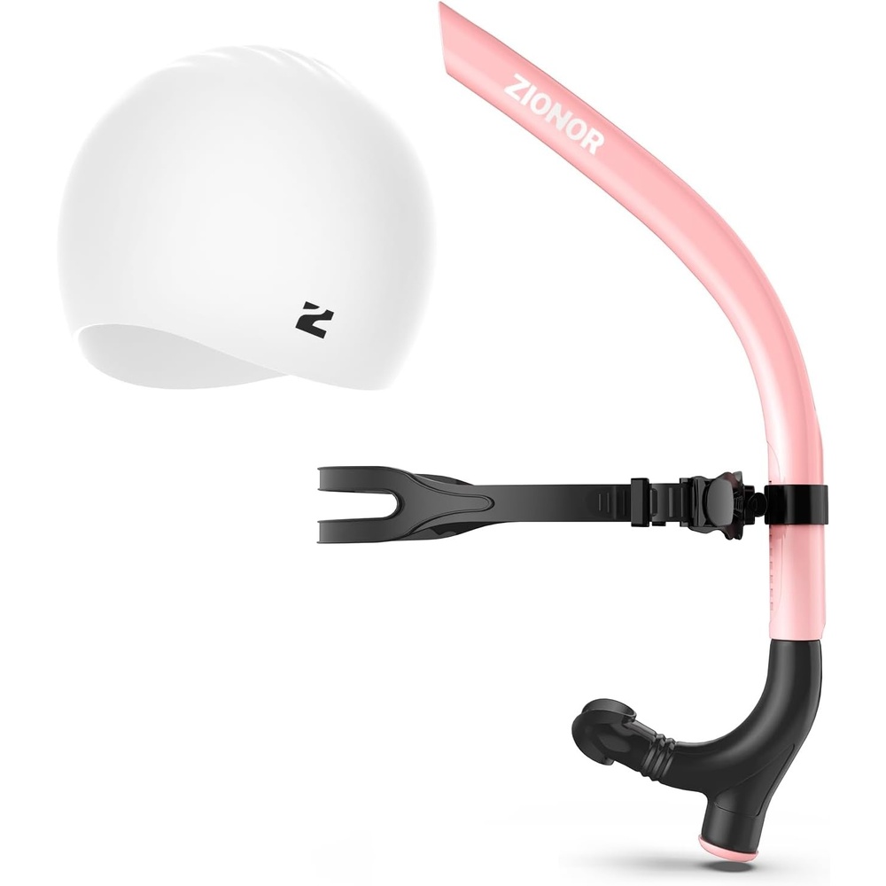 image:imageZIONOR Swim Snorkel for Lap Swimming with Swim Cap Snorkeling Gear for Adults Swimming Training in Pool Open WaterPink White Cap
