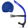 ZIONOR Swim Snorkel for Lap Swimming with Swim Cap, Snorkeling Gear for Adults, Swimming Training in Pool, Open Water(Blue + Blue Cap)