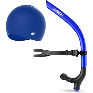 ZIONOR Swim Snorkel for Lap Swimming with Swim Cap, Snorkeling Gear for Adults, Swimming Training in Pool, Open Water(Blue + Blue Cap)