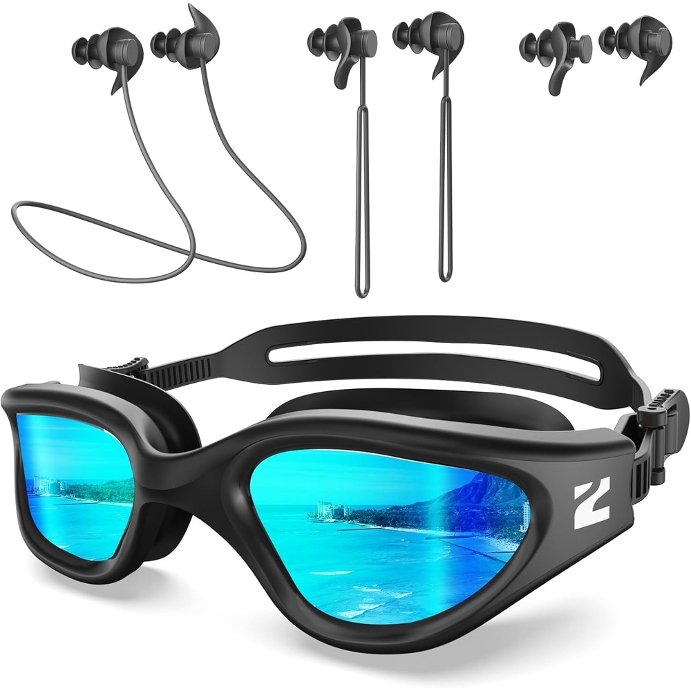 image:imageZIONOR G1 Lite Polarized Swimming Goggles with 3 Pairs Earplugs AntiFog UV Protection Swim Goggle for Adult Men Women YouthA0allblackgolde3bk