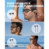 ZIONOR G1 Lite Polarized Swimming Goggles with 3 Pairs Earplugs, Anti-Fog UV Protection Swim Goggle for Adult Men Women Youth(A2（allblack-clear+e3-bk）)