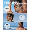 ZIONOR G1 Lite Polarized Swimming Goggles with 3 Pairs Earplugs, Anti-Fog UV Protection Swim Goggle for Adult Men Women Youth(A5（allblack-red+e3-bk）)