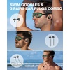 ZIONOR G1 Lite Polarized Swimming Goggles with 3 Pairs Earplugs, Anti-Fog UV Protection Swim Goggle for Adult Men Women Youth(A9（green-clear+e3-bk）)