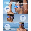 ZIONOR G1 Lite Polarized Swimming Goggles with 3 Pairs Earplugs, Anti-Fog UV Protection Swim Goggle for Adult Men Women Youth(B4（bluewhite-blue+e3-bu）)