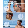 ZIONOR G1 Lite Polarized Swimming Goggles with 3 Pairs Earplugs, Anti-Fog UV Protection Swim Goggle for Adult Men Women Youth(B6（lightblue-red+e3-bu）)