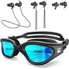 ZIONOR G1 Lite Polarized Swimming Goggles with 3 Pairs Earplugs, Anti-Fog UV Protection Swim Goggle for Adult Men Women Youth(A0（allblack-gold+e3-bk）)
