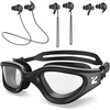 ZIONOR G1 Lite Polarized Swimming Goggles with 3 Pairs Earplugs, Anti-Fog UV Protection Swim Goggle for Adult Men Women Youth(A2（allblack-clear+e3-bk）)