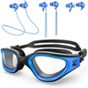 ZIONOR G1 Lite Polarized Swimming Goggles with 3 Pairs Earplugs, Anti-Fog UV Protection Swim Goggle for Adult Men Women Youth(A5（blue-clear+e3-bu）)