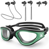 ZIONOR G1 Lite Polarized Swimming Goggles with 3 Pairs Earplugs, Anti-Fog UV Protection Swim Goggle for Adult Men Women Youth(A9（green-clear+e3-bk）)