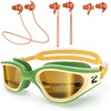 ZIONOR G1 Lite Polarized Swimming Goggles with 3 Pairs Earplugs, Anti-Fog UV Protection Swim Goggle for Adult Men Women Youth(B0（yellowgreen-coffeegold+e3-orange）)