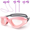 ZIONOR G1 Lite Polarized Swimming Goggles with 3 Pairs Earplugs, Anti-Fog UV Protection Swim Goggle for Adult Men Women Youth(B2（pink-clear+e3-purple）)