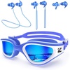 ZIONOR G1 Lite Polarized Swimming Goggles with 3 Pairs Earplugs, Anti-Fog UV Protection Swim Goggle for Adult Men Women Youth(B4（bluewhite-blue+e3-bu）)