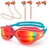 ZIONOR G1 Lite Polarized Swimming Goggles with 3 Pairs Earplugs, Anti-Fog UV Protection Swim Goggle for Adult Men Women Youth(B5（orangered-red+e3-orange）)