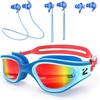 ZIONOR G1 Lite Polarized Swimming Goggles with 3 Pairs Earplugs, Anti-Fog UV Protection Swim Goggle for Adult Men Women Youth(B6（lightblue-red+e3-bu）)