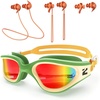 ZIONOR G1 Lite Polarized Swimming Goggles with 3 Pairs Earplugs, Anti-Fog UV Protection Swim Goggle for Adult Men Women Youth(B7（yellowgreen-red+e3-orange）)