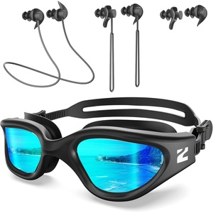 ZIONOR G1 Lite Polarized Swimming Goggles with 3 Pairs Earplugs, Anti-Fog UV Protection Swim Goggle for Adult Men Women Youth(A0（allblack-gold+e3-bk）)