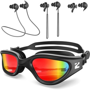 ZIONOR G1 Lite Polarized Swimming Goggles with 3 Pairs Earplugs, Anti-Fog UV Protection Swim Goggle for Adult Men Women Youth(A5（allblack-red+e3-bk）)