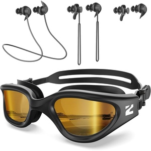 ZIONOR G1 Lite Polarized Swimming Goggles with 3 Pairs Earplugs, Anti-Fog UV Protection Swim Goggle for Adult Men Women Youth(A7（allblack-coffeegold+e3-bk）)