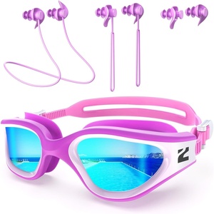 ZIONOR G1 Lite Polarized Swimming Goggles with 3 Pairs Earplugs, Anti-Fog UV Protection Swim Goggle for Adult Men Women Youth(A8（rosered-gold+e3-purple）)