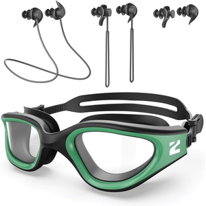 ZIONOR G1 Lite Polarized Swimming Goggles with 3 Pairs Earplugs, Anti-Fog UV Protection Swim Goggle for Adult Men Women Youth(A9（green-clear+e3-bk）)