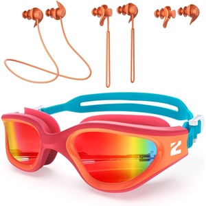 ZIONOR G1 Lite Polarized Swimming Goggles with 3 Pairs Earplugs, Anti-Fog UV Protection Swim Goggle for Adult Men Women Youth(B5（orangered-red+e3-orange）)