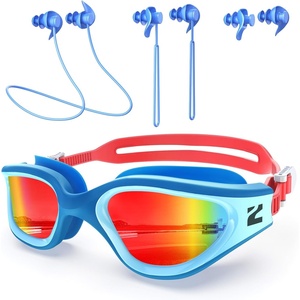 ZIONOR G1 Lite Polarized Swimming Goggles with 3 Pairs Earplugs, Anti-Fog UV Protection Swim Goggle for Adult Men Women Youth(B6（lightblue-red+e3-bu）)