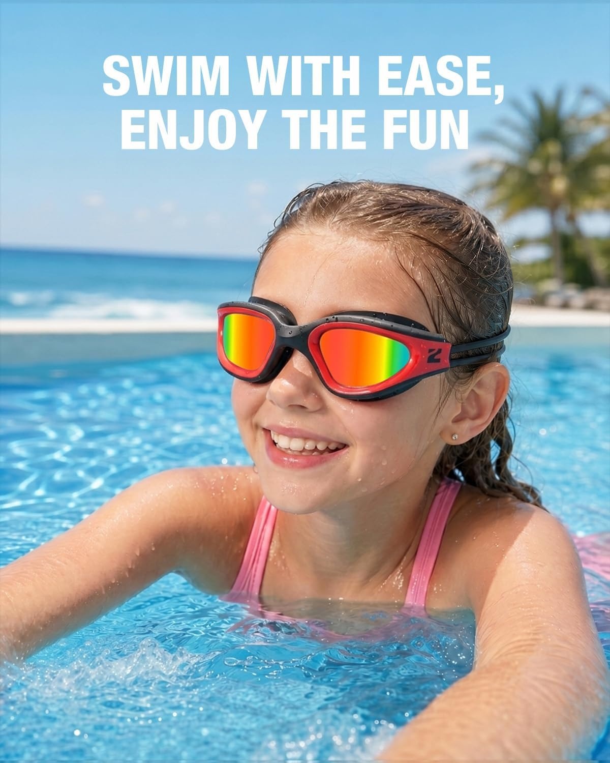 image:imageZIONOR Kids Swim Goggles with Bungee Strap G1mini Go Crystal Lens AntiFog Comfortable Kids Goggles for Swimming Age 38A6blackred Frame Red Lens