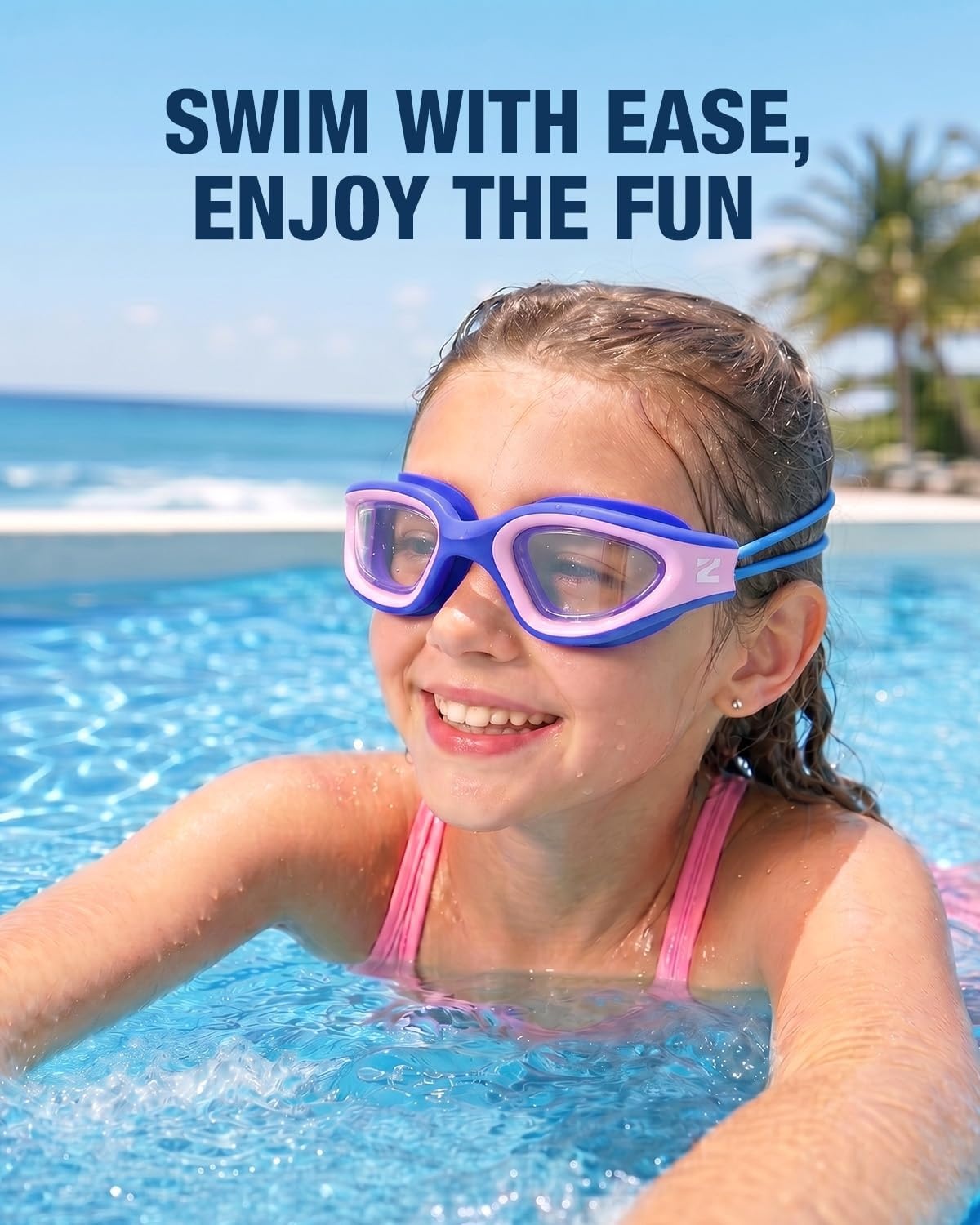 image:imageZIONOR Kids Swim Goggles with Bungee Strap G1mini Go Crystal Lens AntiFog Comfortable Kids Goggles for Swimming Age 38B3bluepurple Frame Clear Lens