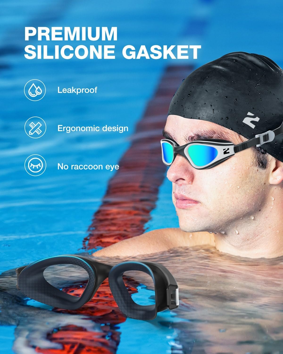 image:imageZIONOR Swim Goggles Adult G1 Air Mirrored AntiFog Swimming Goggles for Women Men Clear Vision UV ProtectionA0 White Frame Gold Lens