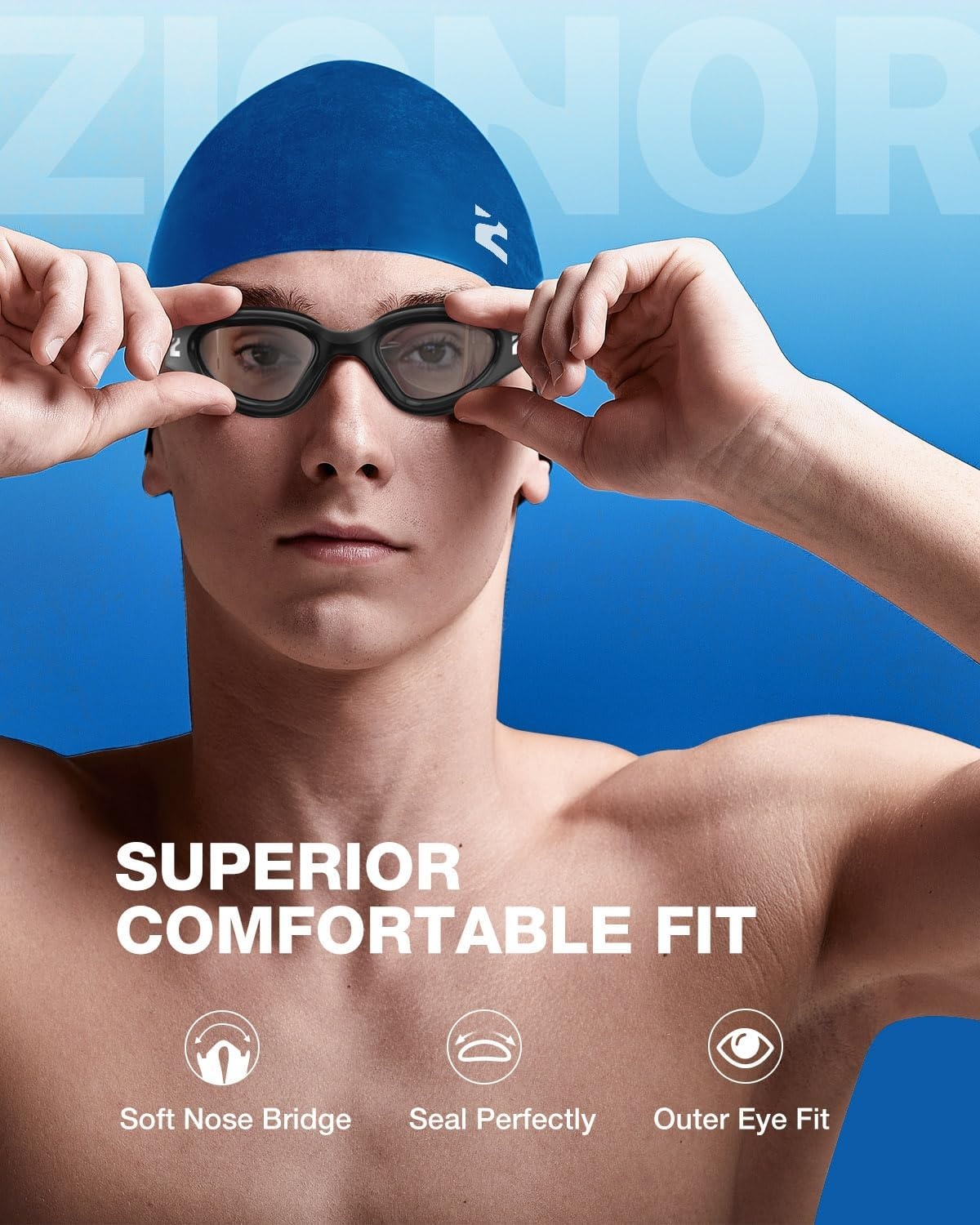 image:imageZIONOR Swim Goggles Adult G1 Air Mirrored AntiFog Swimming Goggles for Women Men Clear Vision UV ProtectionA1 Black Frame Clear Lens