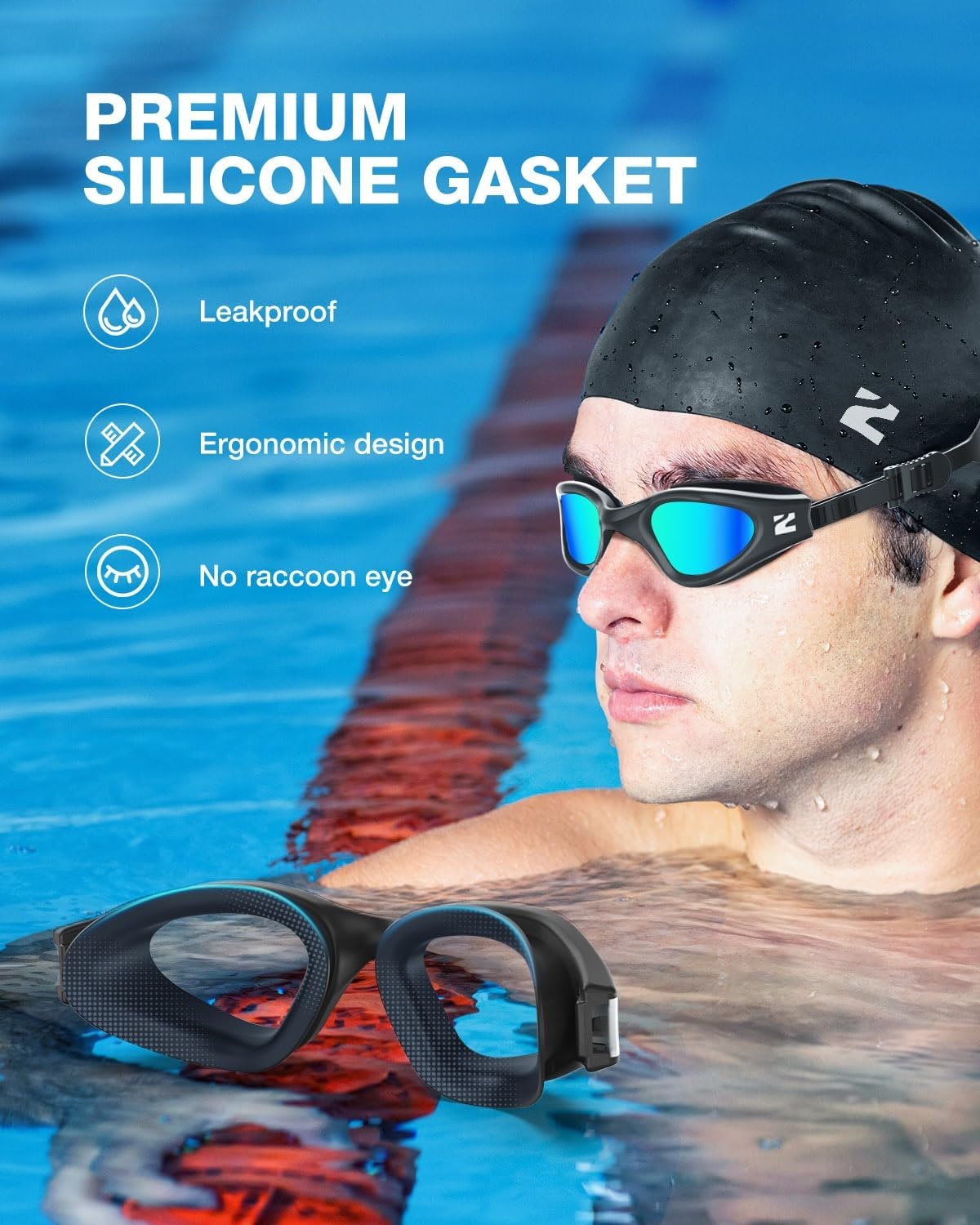 image:imageZIONOR Swim Goggles Adult G1 Air Mirrored AntiFog Swimming Goggles for Women Men Clear Vision UV ProtectionA2 Black Frame Gold Lens