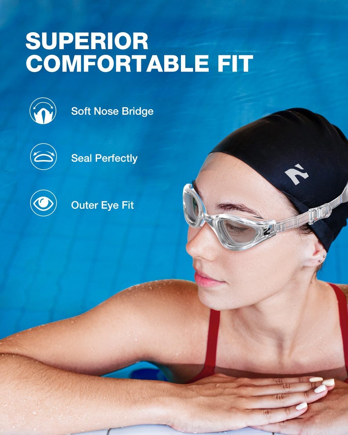 image:imageZIONOR Swim Goggles Adult G1 Air Mirrored AntiFog Swimming Goggles for Women Men Clear Vision UV ProtectionA3 Clear Frame Clear Lens