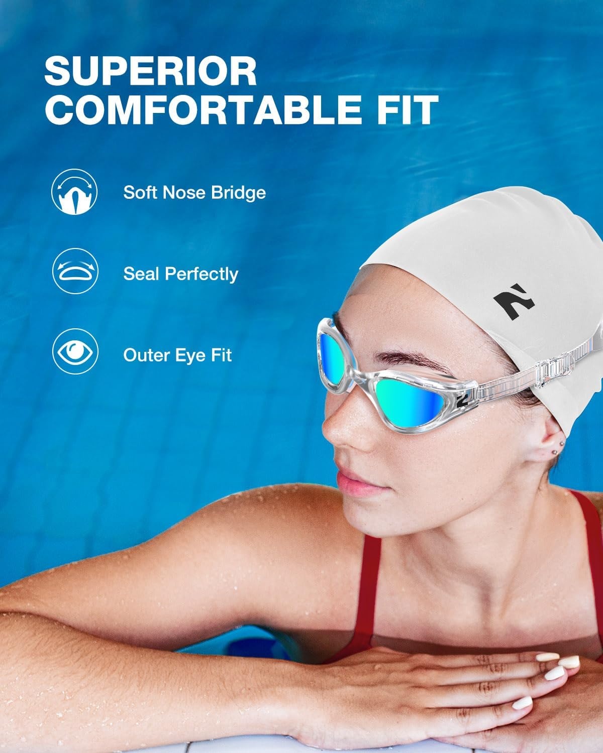 image:imageZIONOR Swim Goggles Adult G1 Air Mirrored AntiFog Swimming Goggles for Women Men Clear Vision UV ProtectionB0 Clear Frame Gold Lens