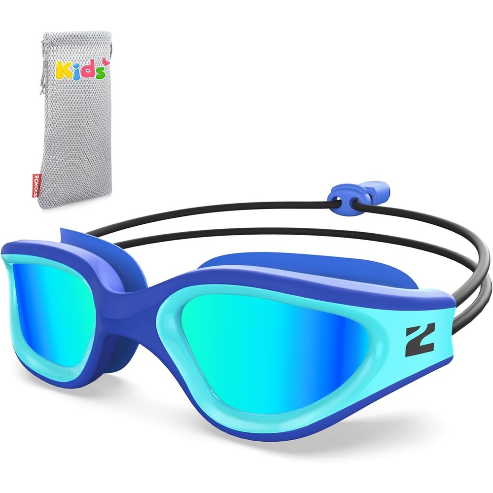 image:imageZIONOR Kids Swim Goggles with Bungee Strap G1mini Go Crystal Lens AntiFog Comfortable Kids Goggles for Swimming Age 38A1blue Frame Gold Lens