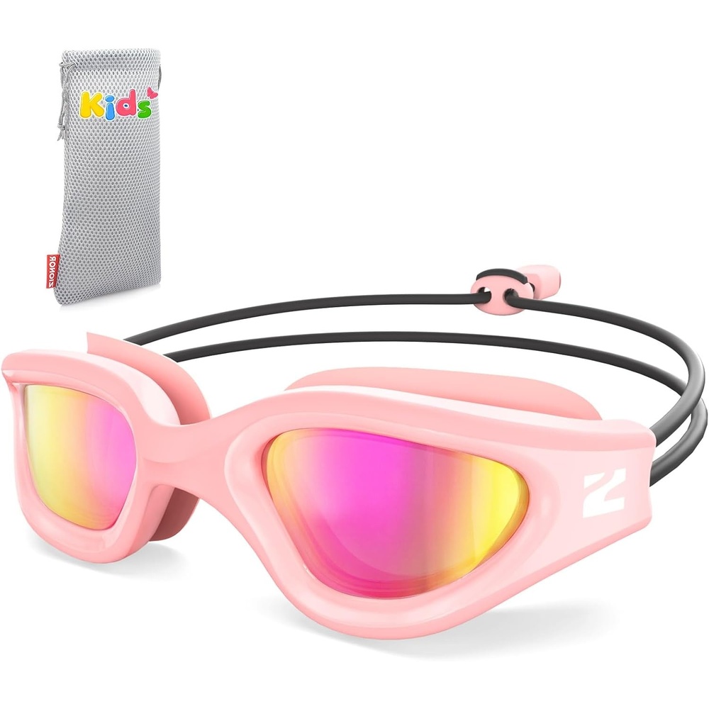image:imageZIONOR Kids Swim Goggles with Bungee Strap G1mini Go Crystal Lens AntiFog Comfortable Kids Goggles for Swimming Age 38A4pink Frame Purple Lens