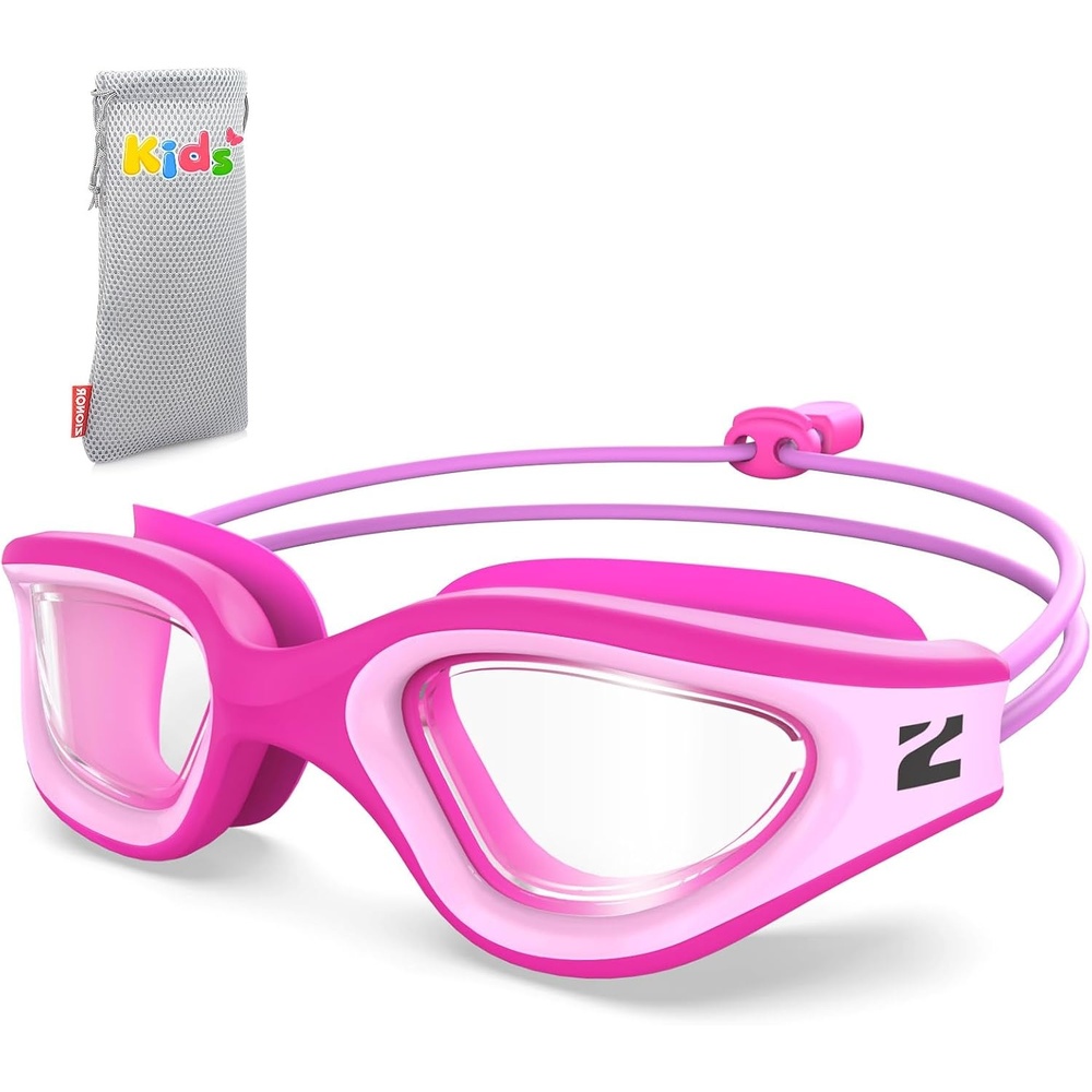 image:imageZIONOR Kids Swim Goggles with Bungee Strap G1mini Go Crystal Lens AntiFog Comfortable Kids Goggles for Swimming Age 38A5purplepink Frame Clear Lens