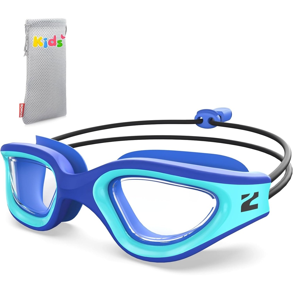 image:imageZIONOR Kids Swim Goggles with Bungee Strap G1mini Go Crystal Lens AntiFog Comfortable Kids Goggles for Swimming Age 38A7blue Frame Clear Lens