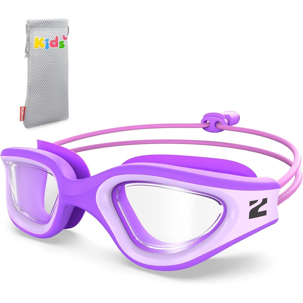 image:imageZIONOR Kids Swim Goggles with Bungee Strap G1mini Go Crystal Lens AntiFog Comfortable Kids Goggles for Swimming Age 38A8purple Frame Clear Lens