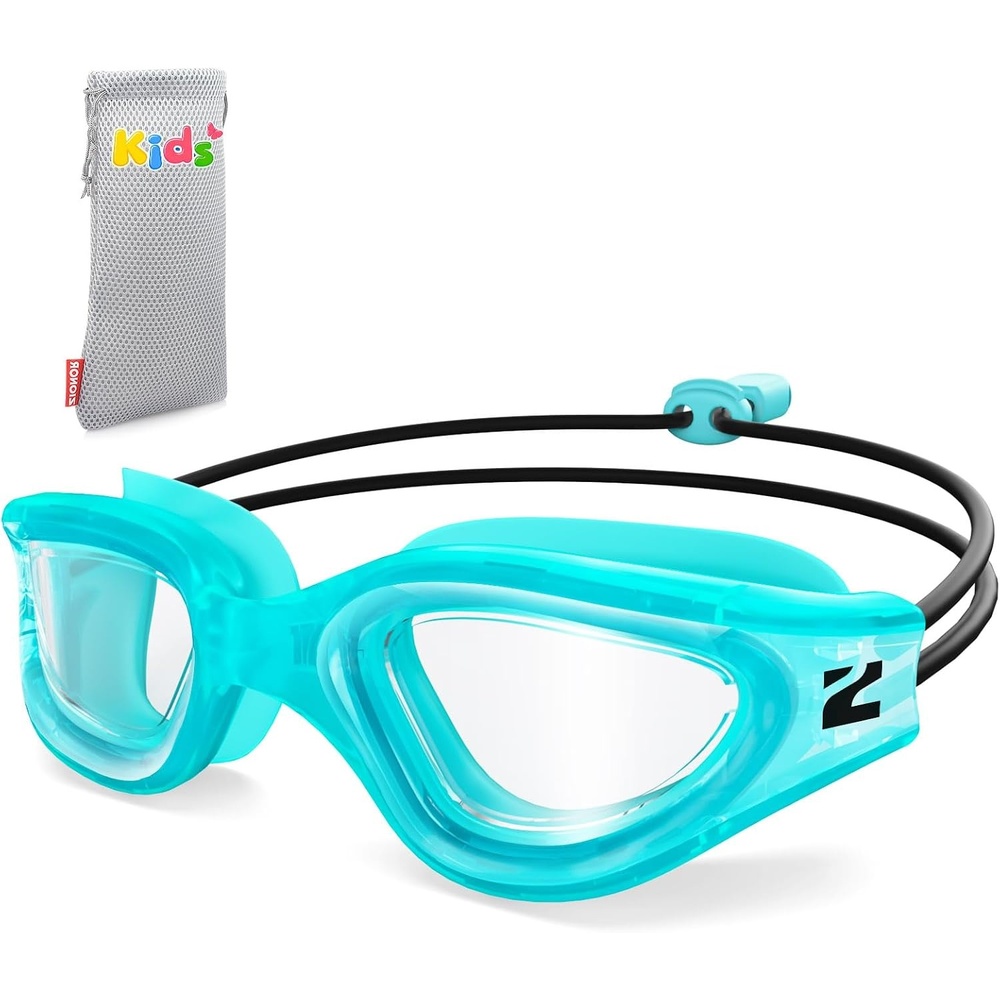image:imageZIONOR Kids Swim Goggles with Bungee Strap G1mini Go Crystal Lens AntiFog Comfortable Kids Goggles for Swimming Age 38B2cyan Frame Clear Lens