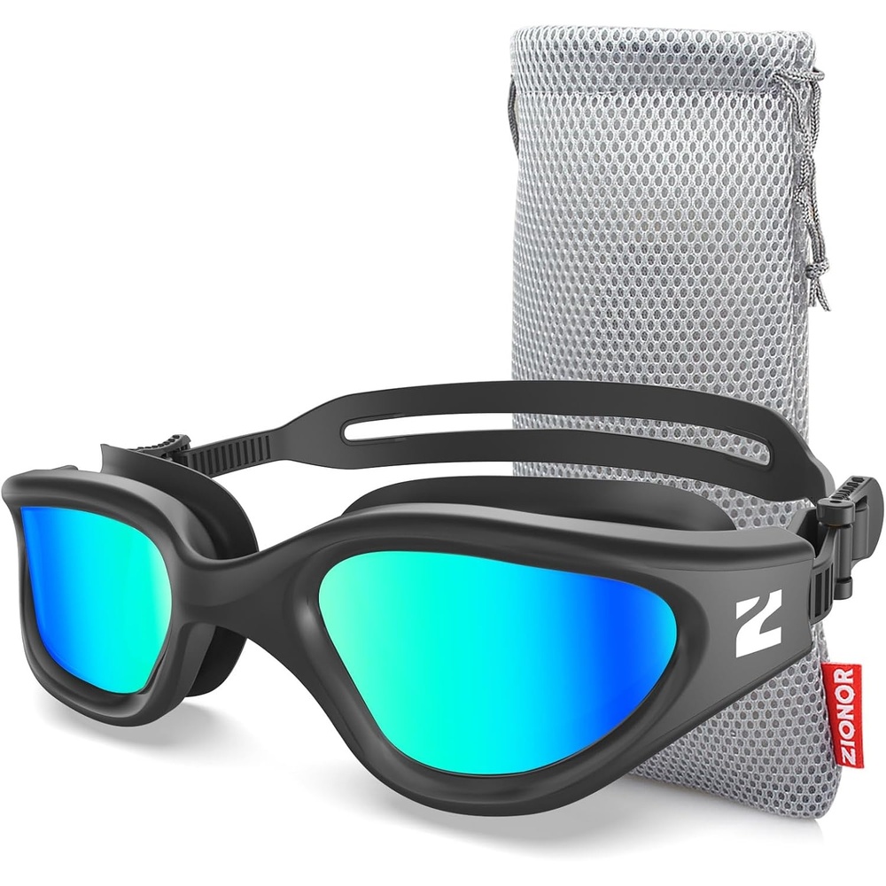 image:imageZIONOR Swim Goggles Adult G1 Air Mirrored AntiFog Swimming Goggles for Women Men Clear Vision UV ProtectionA2 Black Frame Gold Lens