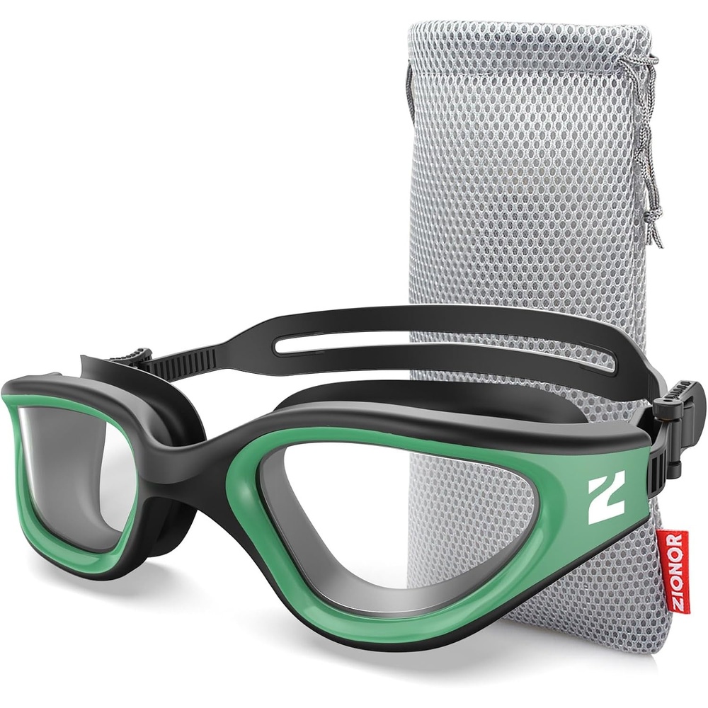 image:imageZIONOR Swim Goggles Adult G1 Air Mirrored AntiFog Swimming Goggles for Women Men Clear Vision UV ProtectionA4 Green Frame Clear Lens