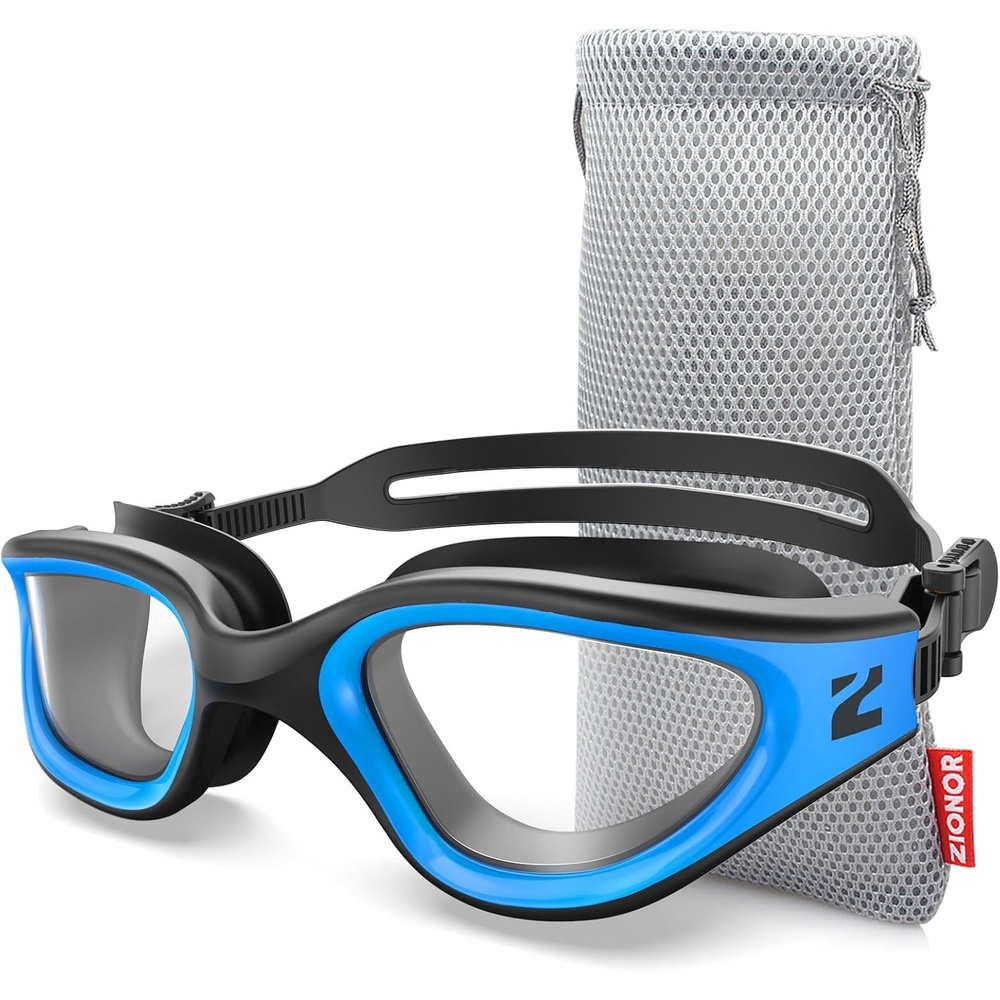 image:imageZIONOR Swim Goggles Adult G1 Air Mirrored AntiFog Swimming Goggles for Women Men Clear Vision UV ProtectionA5 Blue Frame Clear Lens