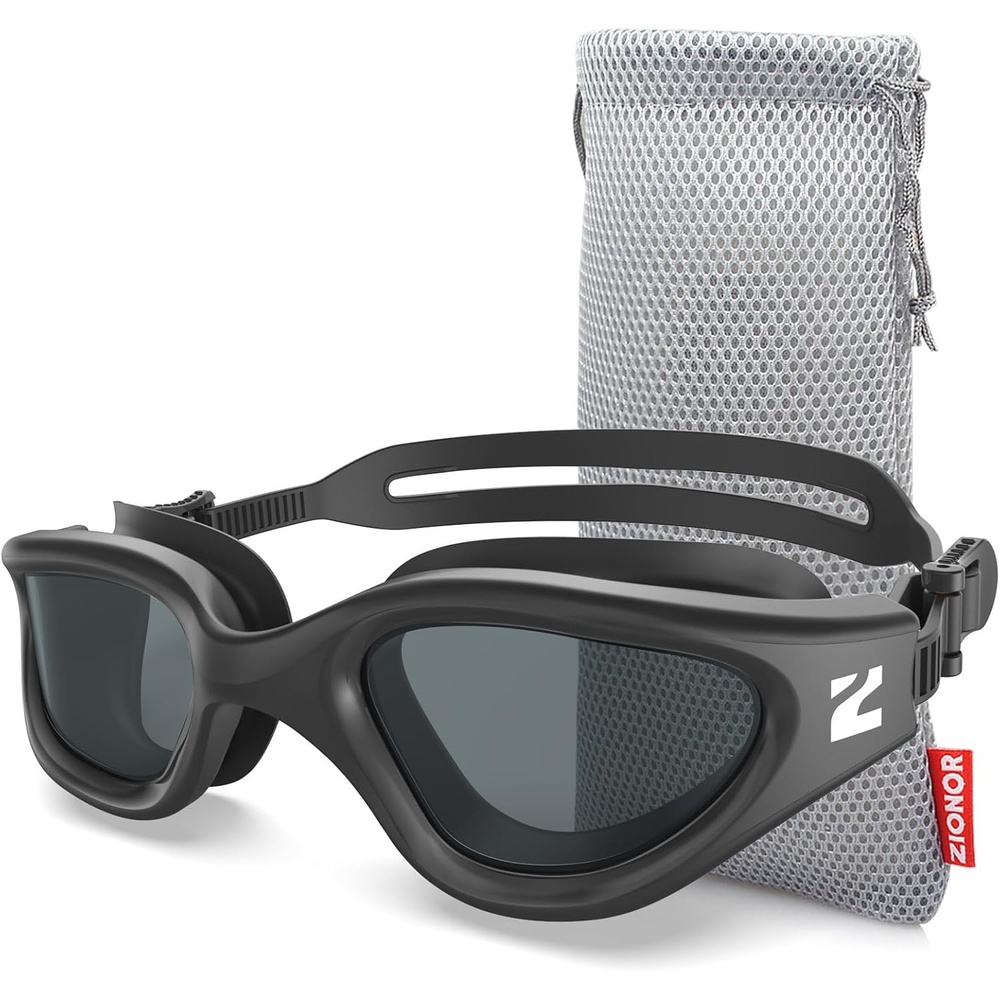 image:imageZIONOR Swim Goggles Adult G1 Air Mirrored AntiFog Swimming Goggles for Women Men Clear Vision UV ProtectionA6 Black Frame Smoke Lens