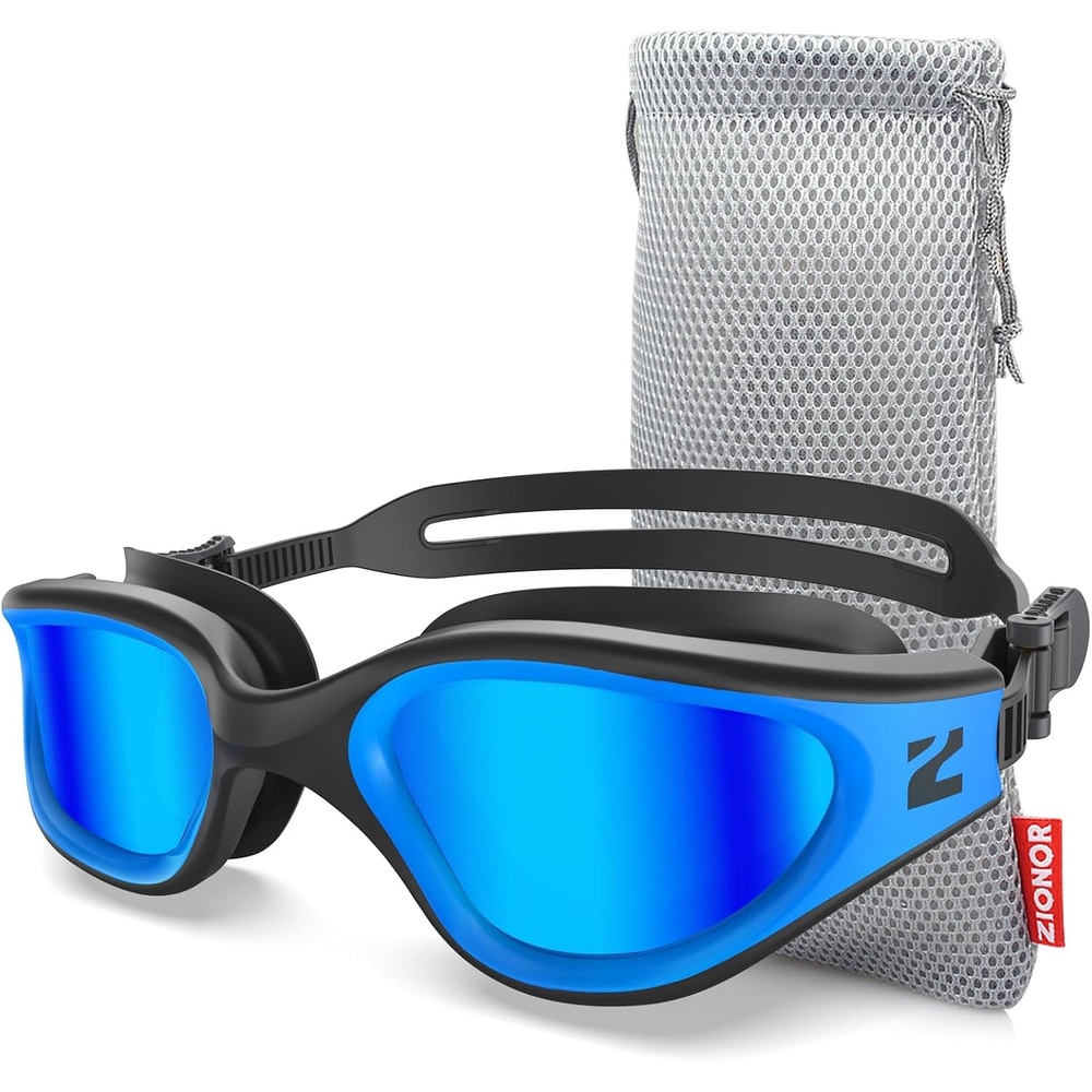 image:imageZIONOR Swim Goggles Adult G1 Air Mirrored AntiFog Swimming Goggles for Women Men Clear Vision UV ProtectionA8 Black Blue Frame Blue Lens