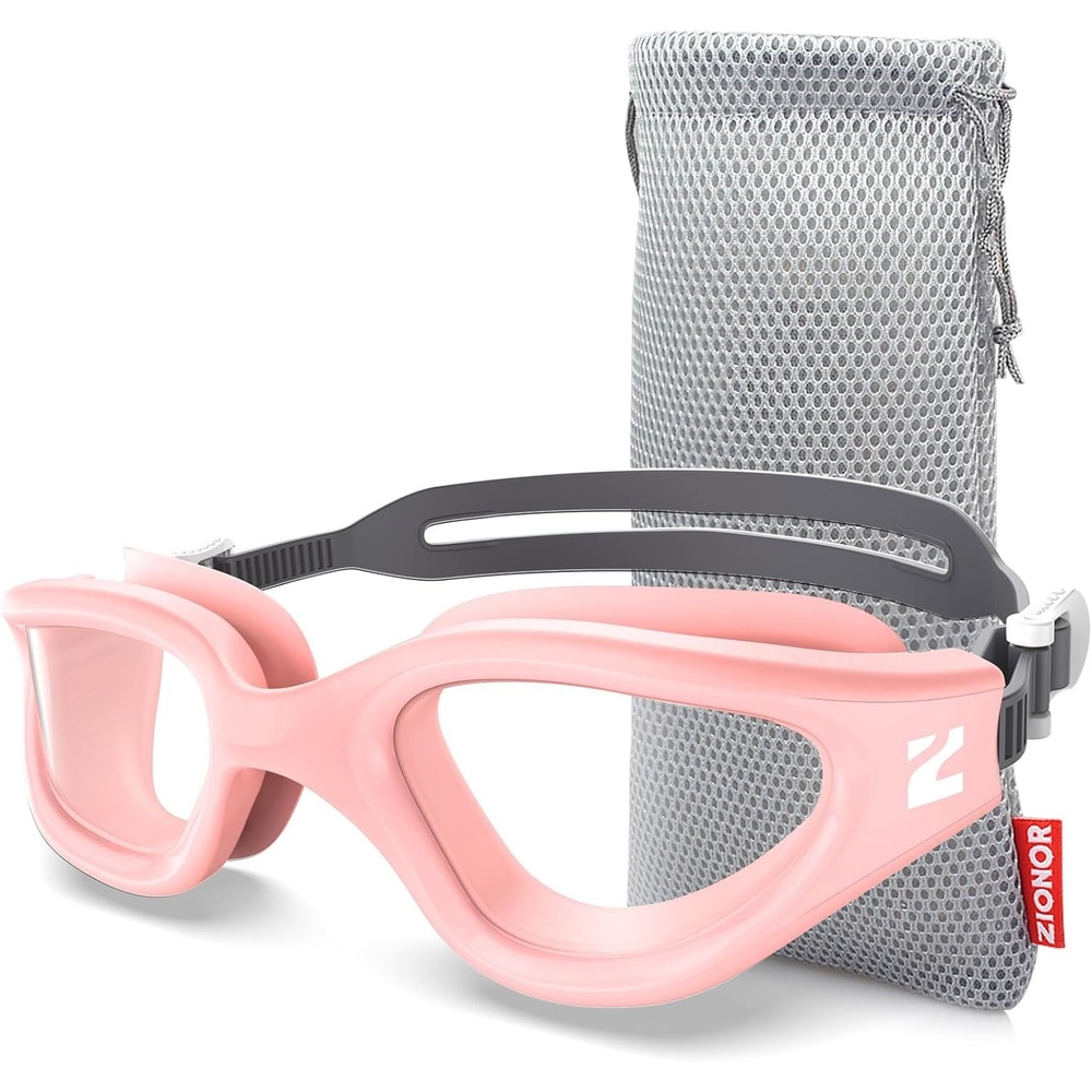 image:imageZIONOR Swim Goggles Adult G1 Air Mirrored AntiFog Swimming Goggles for Women Men Clear Vision UV ProtectionB1 Pink Frame Clear Lens